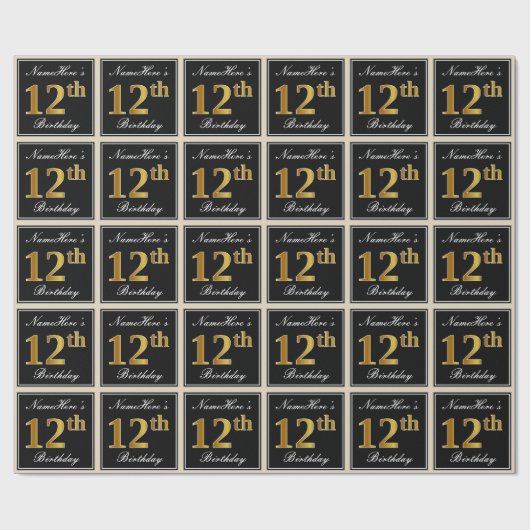 Elegant, Imitate Gold 12. Geburtstag + Individuell Geschenkpapier (Flach)