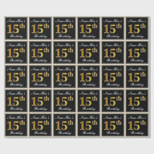 Elegant, Imitate Gold 15. Geburtstag + Individuell Geschenkpapier