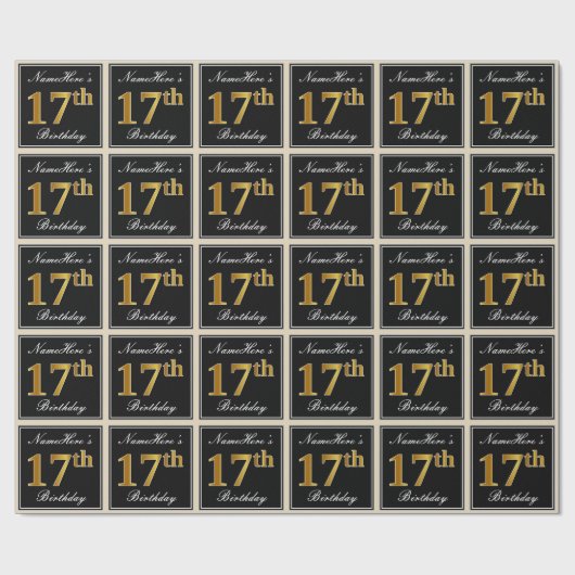 Elegant, Imitate Gold 17. Geburtstag + Individuell Geschenkpapier (Flach)