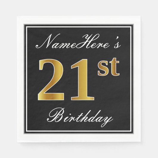 Elegant, Imitate Gold 21. Geburtstag + Individuell Serviette (Vorderseite)