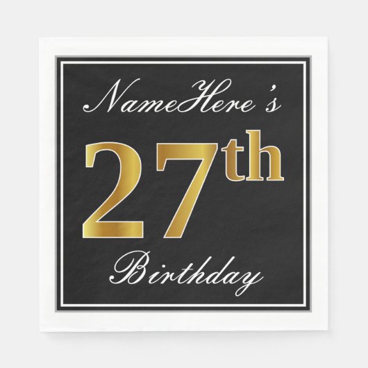 Elegant, Imitate Gold 27. Geburtstag + Individuell Serviette (Vorderseite)
