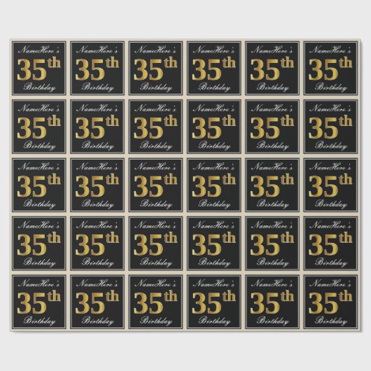 Elegant, Imitate Gold 35. Geburtstag + Individuell Geschenkpapier (Flach)