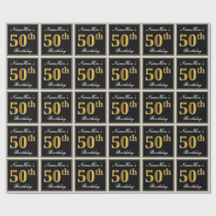 Elegant, Imitate Gold 50. Geburtstag + Individuell Geschenkpapier