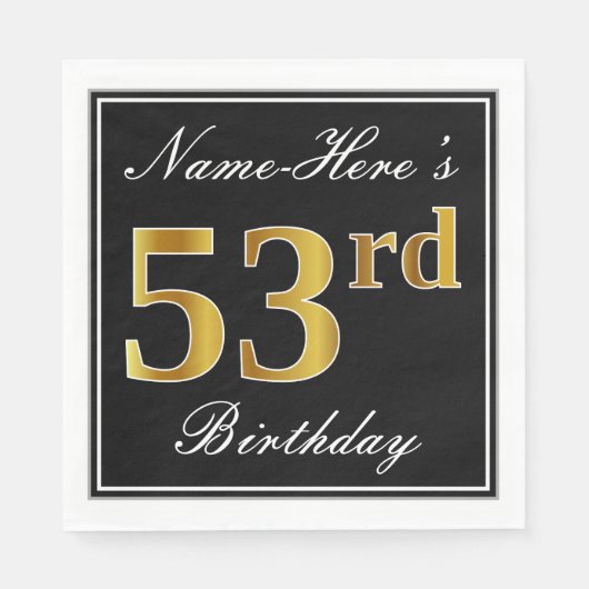 Elegant, Imitate Gold 53. Geburtstag + Individuell Serviette (Vorderseite)