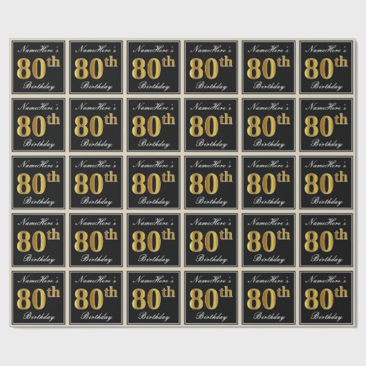 Elegant, Imitate Gold 80. Geburtstag + Individuell Geschenkpapier (Flach)