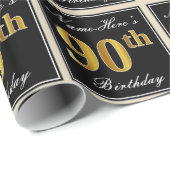 Elegant, Imitate Gold 90. Geburtstag + Individuell Geschenkpapier (Rolleneckpunkt)