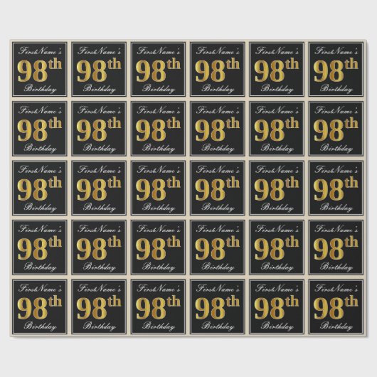 Elegant, Imitate Gold 98. Geburtstag + Individuell Geschenkpapier (Flach)