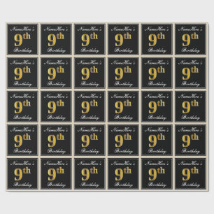 Elegant, Imitate Gold 9. Geburtstag + Individuelle Geschenkpapier