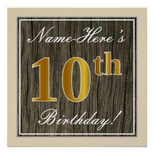 Elegant, Imitate Holz, Imitate Gold 10. Geburtstag Poster