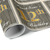 Elegant, Imitate Holz, Imitate Gold 12. Geburtstag Geschenkpapier (Rolleneckpunkt)