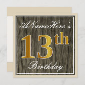 Elegant, Imitate Holz, Imitate Gold 13. Geburtstag Einladung (Vorne/Hinten)