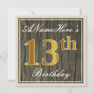 Elegant, Imitate Holz, Imitate Gold 13. Geburtstag Einladung