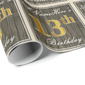 Elegant, Imitate Holz, Imitate Gold 13. Geburtstag Geschenkpapier (Rolleneckpunkt)