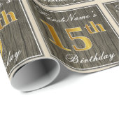 Elegant, Imitate Holz, Imitate Gold 15. Geburtstag Geschenkpapier (Rolleneckpunkt)