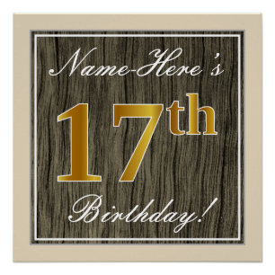 Elegant, Imitate Holz, Imitate Gold 17. Geburtstag Poster