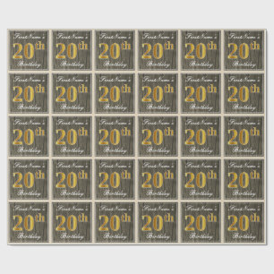 Elegant, Imitate Holz, Imitate Gold 20. Geburtstag Geschenkpapier