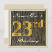Elegant, Imitate Holz, Imitate Gold 23. Geburtstag Einladung (Vorne/Hinten)