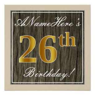 Elegant, Imitate Holz, Imitate Gold 26. Geburtstag Poster