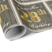 Elegant, Imitate Holz, Imitate Gold 28. Geburtstag Geschenkpapier (Rolleneckpunkt)