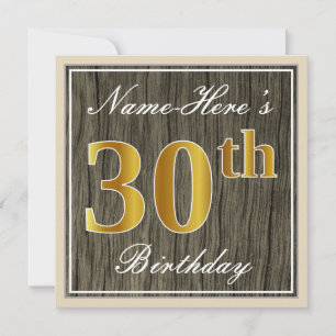 Elegant, Imitate Holz, Imitate Gold 30. Geburtstag Einladung