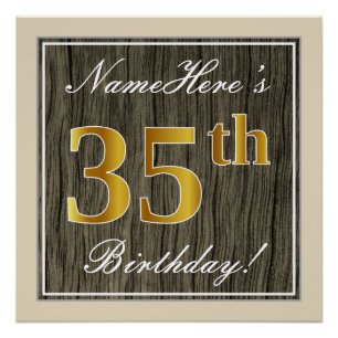 Elegant, Imitate Holz, Imitate Gold 35. Geburtstag Poster