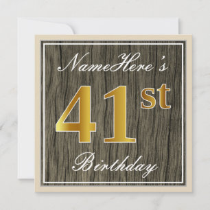 Elegant, Imitate Holz, Imitate Gold 41. Geburtstag Einladung