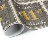 Elegant, Imitate Holz, Imitate Gold 41. Geburtstag Geschenkpapier (Rolleneckpunkt)