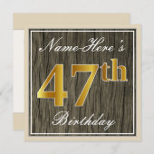 Elegant, Imitate Holz, Imitate Gold 47. Geburtstag Einladung (Vorne/Hinten)