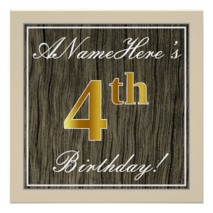 Elegant, Imitate Holz, Imitate Gold 4. Geburtstag Poster