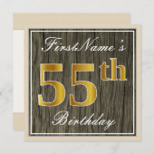 Elegant, Imitate Holz, Imitate Gold 55. Geburtstag Einladung (Vorne/Hinten)