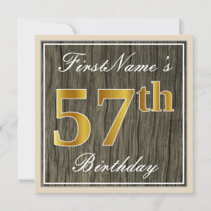 Elegant, Imitate Holz, Imitate Gold 57. Geburtstag Einladung
