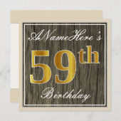 Elegant, Imitate Holz, Imitate Gold 59. Geburtstag Einladung (Vorne/Hinten)