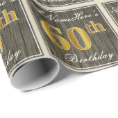 Elegant, Imitate Holz, Imitate Gold 60. Geburtstag Geschenkpapier (Rolleneckpunkt)