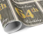 Elegant, Imitate Holz, Imitate Gold 64. Geburtstag Geschenkpapier (Rolleneckpunkt)