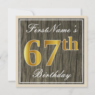Elegant, Imitate Holz, Imitate Gold 67. Geburtstag Einladung