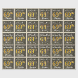 Elegant, Imitate Holz, Imitate Gold 69. Geburtstag Geschenkpapier
