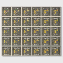 Elegant, Imitate Holz, Imitate Gold 6. Geburtstag  Geschenkpapier
