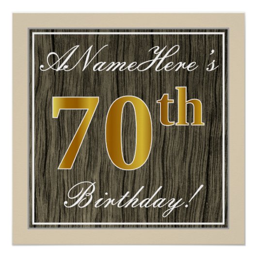 Elegant, Imitate Holz, Imitate Gold 70. Geburtstag Poster (Vorderseite)