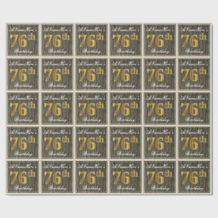 Elegant, Imitate Holz, Imitate Gold 76. Geburtstag Geschenkpapier