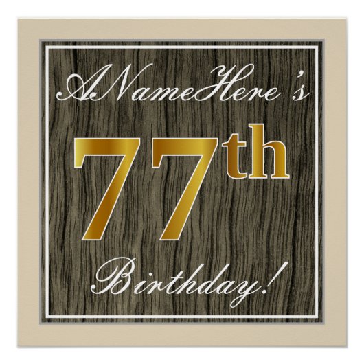 Elegant, Imitate Holz, Imitate Gold 77. Geburtstag Poster (Vorderseite)