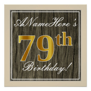 Elegant, Imitate Holz, Imitate Gold 79. Geburtstag Poster