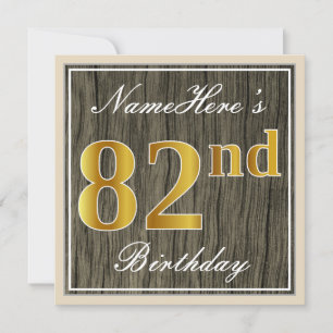 Elegant, Imitate Holz, Imitate Gold 82. Geburtstag Einladung