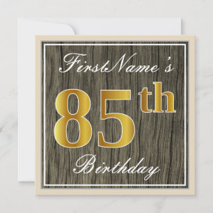 Elegant, Imitate Holz, Imitate Gold 85. Geburtstag Einladung
