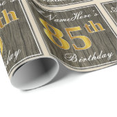 Elegant, Imitate Holz, Imitate Gold 85. Geburtstag Geschenkpapier (Rolleneckpunkt)