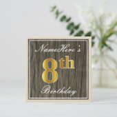 Elegant, Imitate Holz, Imitate Gold 8. Geburtstag  Einladung (Stehend Vorderseite)