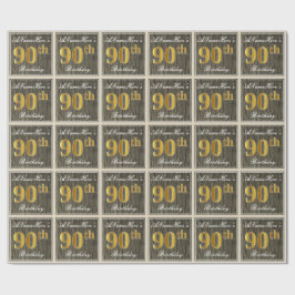 Elegant, Imitate Holz, Imitate Gold 90. Geburtstag Geschenkpapier