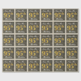 Elegant, Imitate Holz, Imitate Gold 95. Geburtstag Geschenkpapier