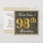 Elegant, Imitate Holz, Imitate Gold 98. Geburtstag Einladung (Vorne/Hinten)