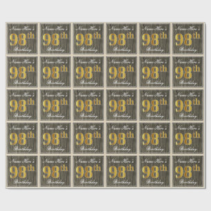 Elegant, Imitate Holz, Imitate Gold 98. Geburtstag Geschenkpapier