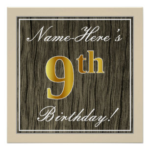 Elegant, Imitate Holz, Imitate Gold 9. Geburtstag Poster